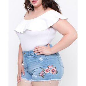 NEW Wax Jean Distressed Floral Denim Shorts | Plus